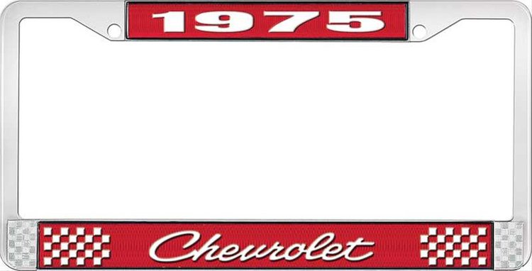 1975 Chevrolet Red And Chrome License Plate Frame With White Lettering