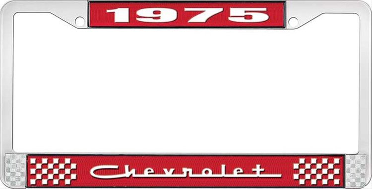 1975 Chevrolet Red And Chrome License Plate Frame With White Lettering
