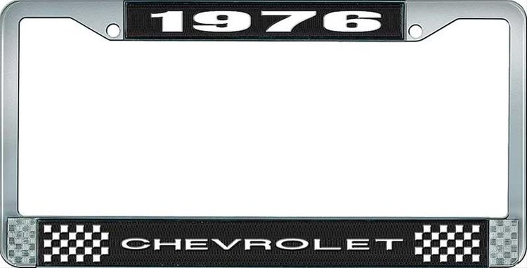1976 Chevrolet Black And Chrome License Plate Frame With White Lettering