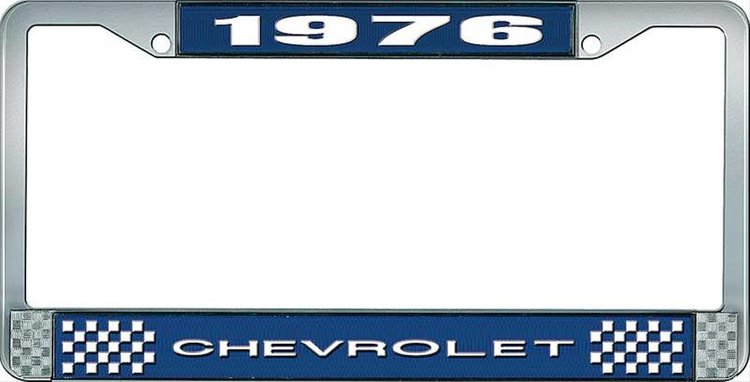 1976 Chevrolet Blue And Chrome License Plate Frame With White Lettering