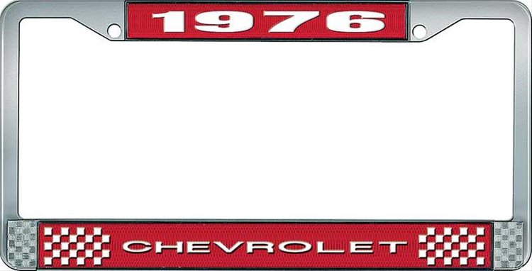 1976 Chevrolet Red And Chrome License Plate Frame With White Lettering