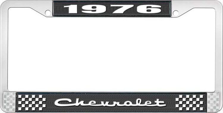 1976 Chevrolet Black And Chrome License Plate Frame With White Lettering