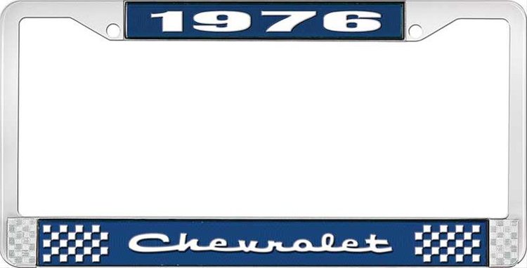 1976 Chevrolet Blue And Chrome License Plate Frame With White Lettering