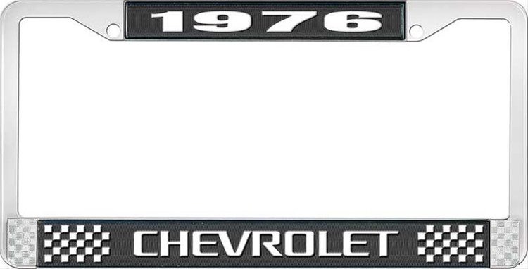1976 Chevrolet Black And Chrome License Plate Frame With White Lettering