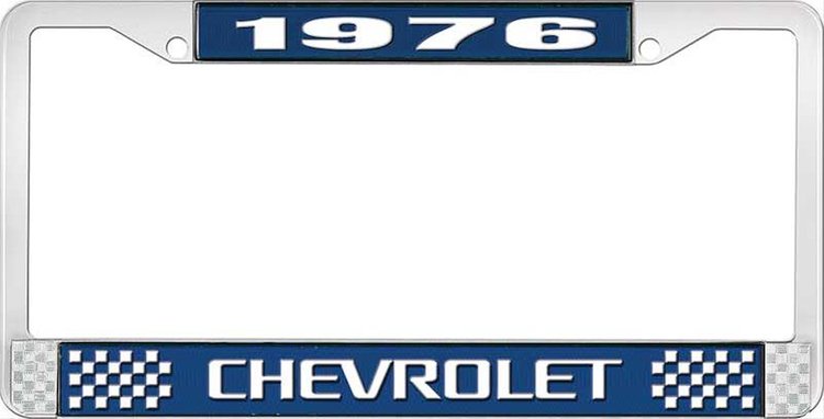 1976 Chevrolet Blue And Chrome License Plate Frame With White Lettering