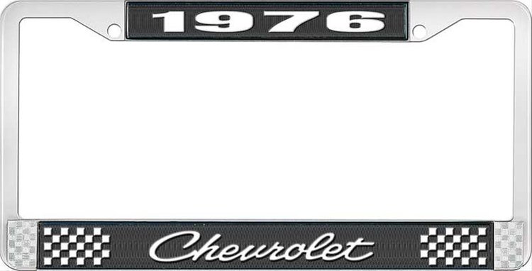 1976 Chevrolet Black And Chrome License Plate Frame With White Lettering