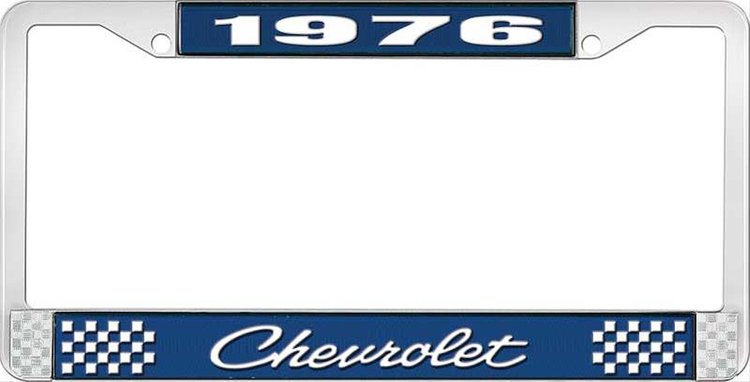 1976 Chevrolet Blue And Chrome License Plate Frame With White Lettering