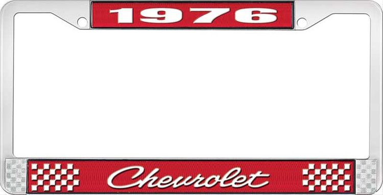 1976 Chevrolet Red And Chrome License Plate Frame With White Lettering