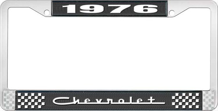 1976 Chevrolet Black And Chrome License Plate Frame With White Lettering