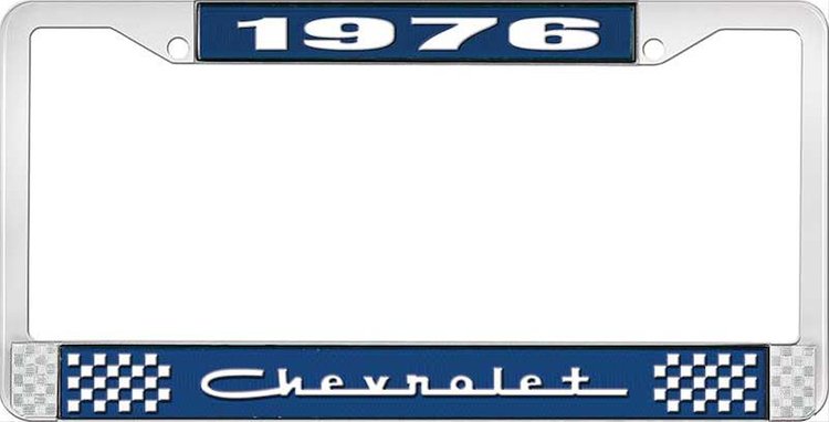 1976 Chevrolet Blue And Chrome License Plate Frame With White Lettering
