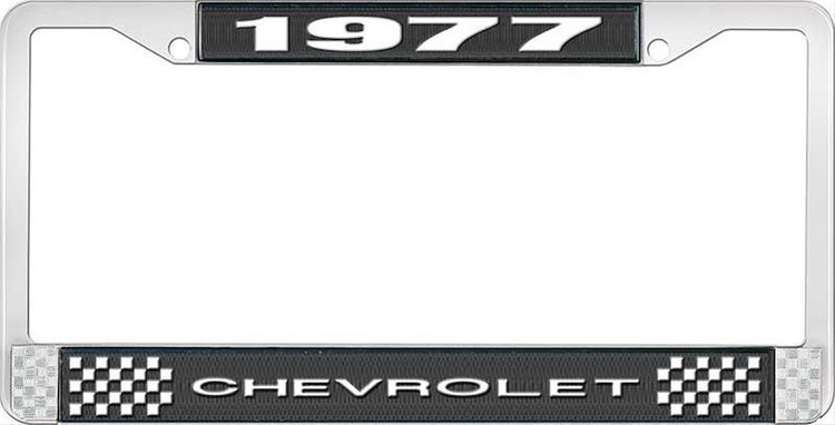 1977 Chevrolet Black And Chrome License Plate Frame With White Lettering