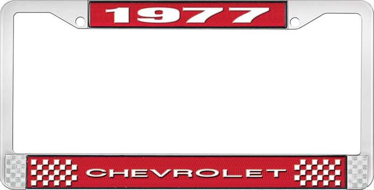 1977 Chevrolet Red And Chrome License Plate Frame With White Lettering