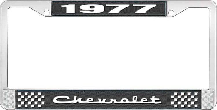 1977 Chevrolet Black And Chrome License Plate Frame With White Lettering