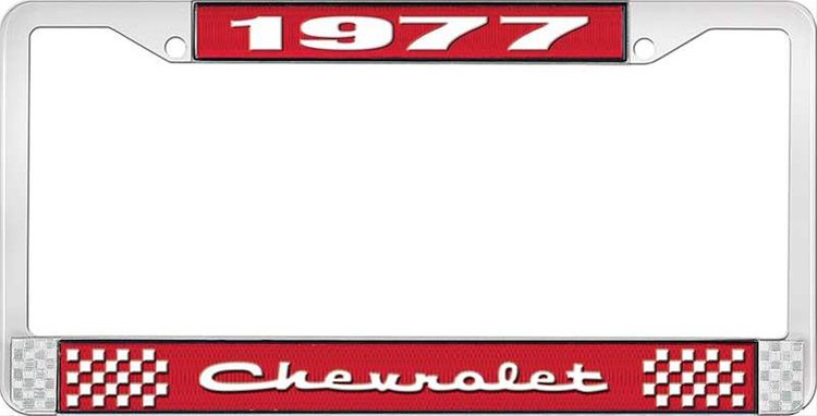 1977 Chevrolet Red And Chrome License Plate Frame With White Lettering