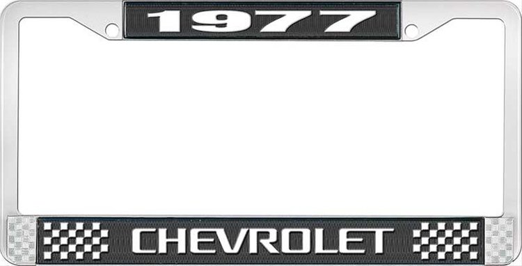 1977 Chevrolet Black And Chrome License Plate Frame With White Lettering
