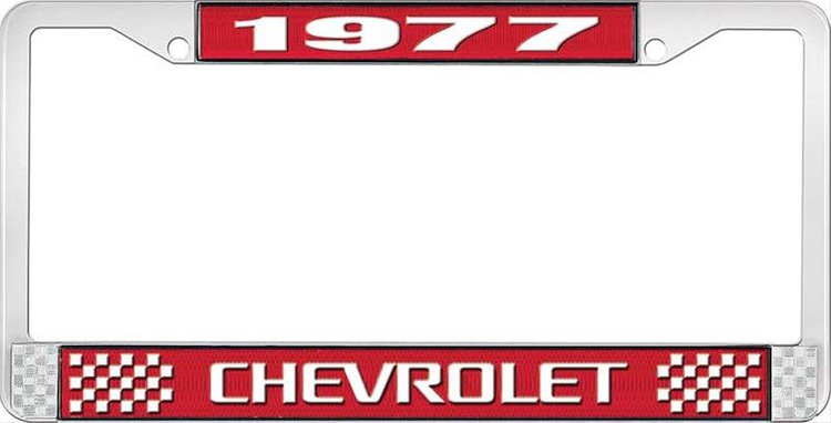 1977 Chevrolet Red And Chrome License Plate Frame With White Lettering