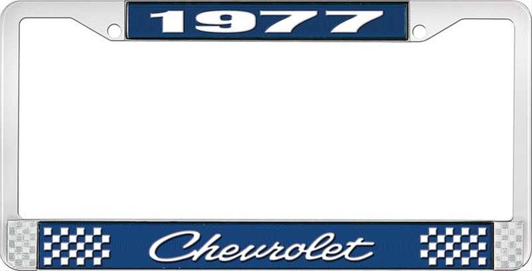 1977 Chevrolet Blue And Chrome License Plate Frame With White Lettering