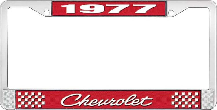 1977 Chevrolet Red And Chrome License Plate Frame With White Lettering
