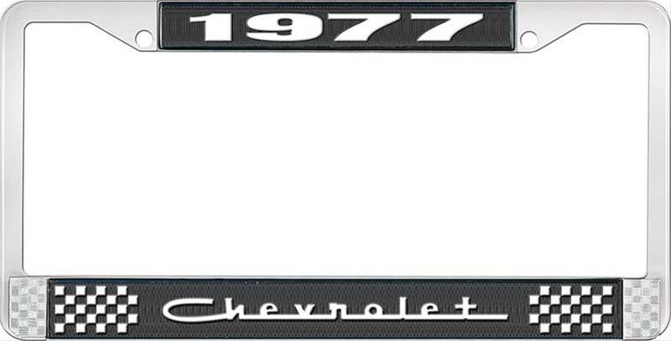 1977 Chevrolet Black And Chrome License Plate Frame With White Lettering