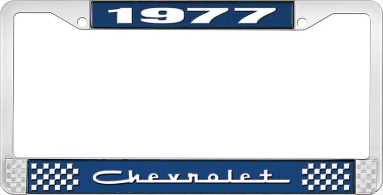 1977 Chevrolet Blue And Chrome License Plate Frame With White Lettering