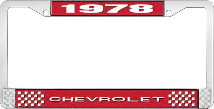 1978 Chevrolet Red And Chrome License Plate Frame With White Lettering