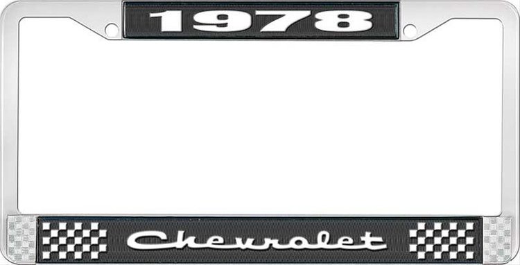 1978 Chevrolet Black And Chrome License Plate Frame With White Lettering