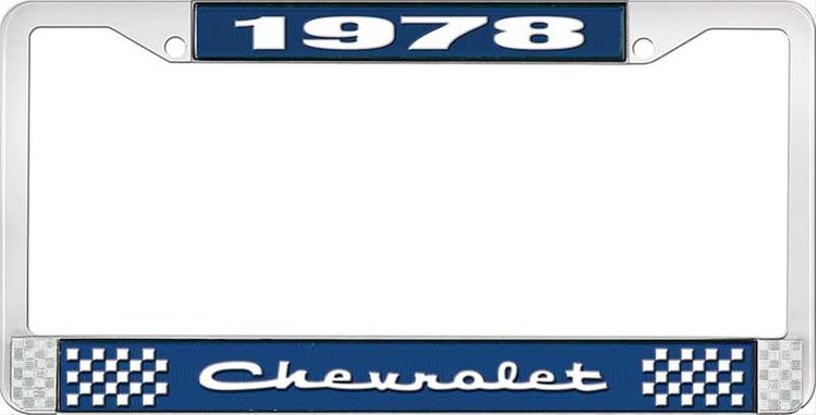 1978 Chevrolet Blue And Chrome License Plate Frame With White Lettering