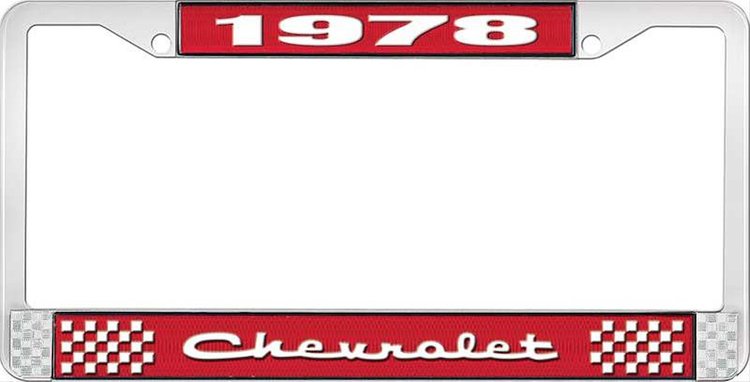 1978 Chevrolet Red And Chrome License Plate Frame With White Lettering