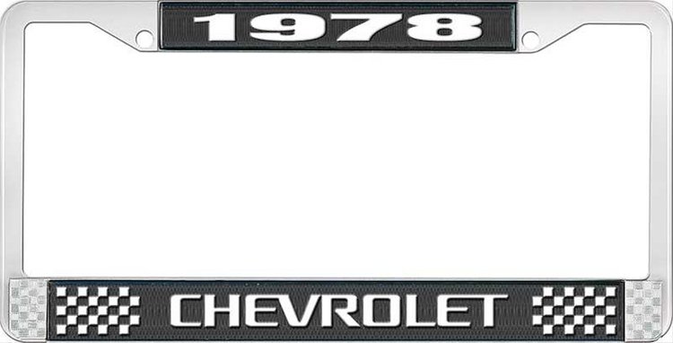 1978 Chevrolet Black And Chrome License Plate Frame With White Lettering