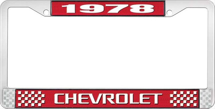 1978 Chevrolet Red And Chrome License Plate Frame With White Lettering