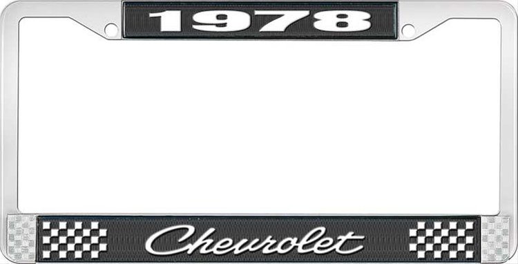 1978 Chevrolet Black And Chrome License Plate Frame With White Lettering