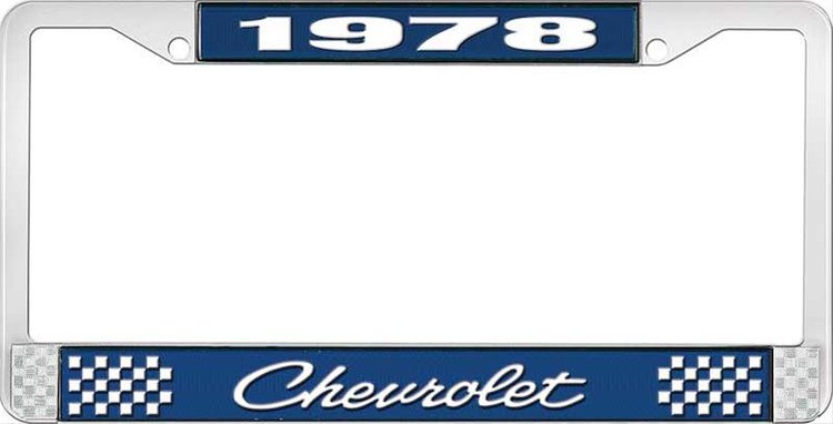 1978 Chevrolet Blue And Chrome License Plate Frame With White Lettering