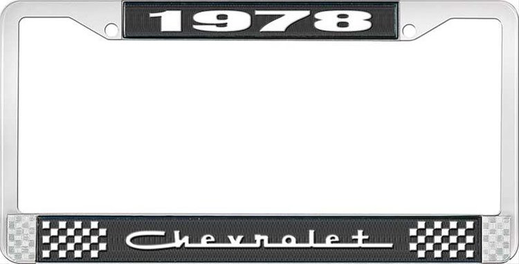 1978 Chevrolet Black And Chrome License Plate Frame With White Lettering
