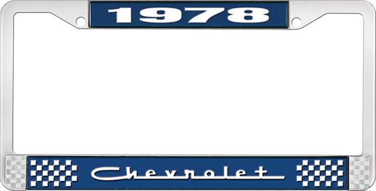 1978 Chevrolet Blue And Chrome License Plate Frame With White Lettering