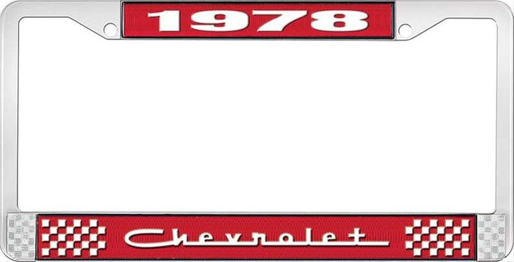1978 Chevrolet Red And Chrome License Plate Frame With White Lettering