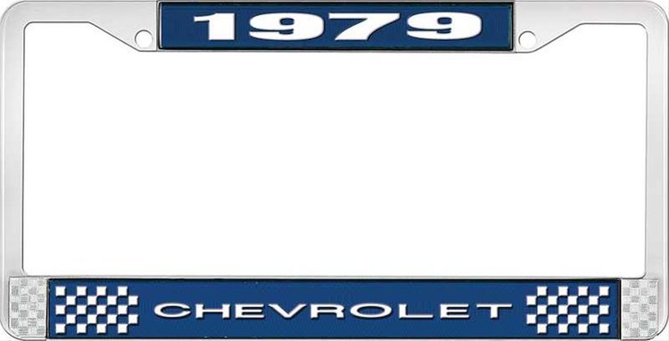 1979 Chevrolet Blue And Chrome License Plate Frame With White Lettering