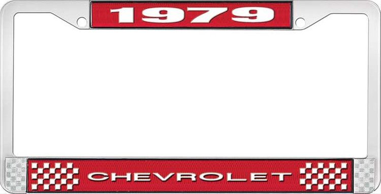 1979 Chevrolet Red And Chrome License Plate Frame With White Lettering