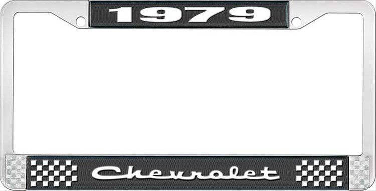 1979 Chevrolet Black And Chrome License Plate Frame With White Lettering