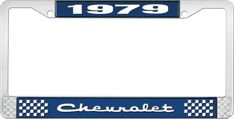 1979 Chevrolet Blue And Chrome License Plate Frame With White Lettering