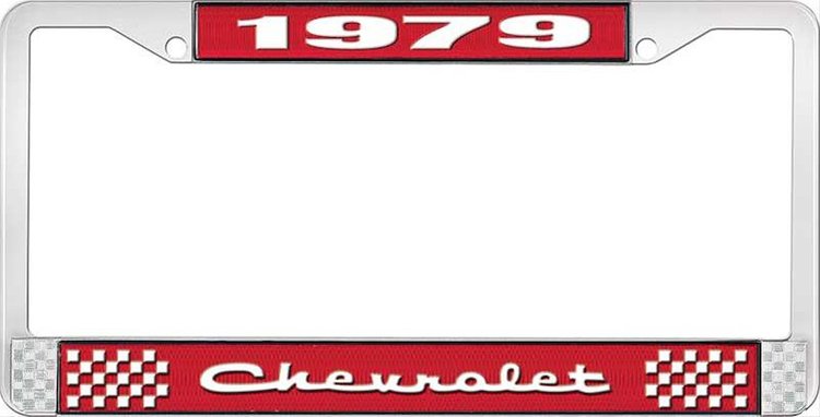 1979 Chevrolet Red And Chrome License Plate Frame With White Lettering