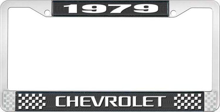 1979 Chevrolet Black And Chrome License Plate Frame With White Lettering