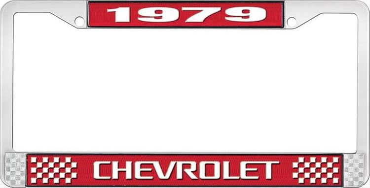 1979 Chevrolet Red And Chrome License Plate Frame With White Lettering