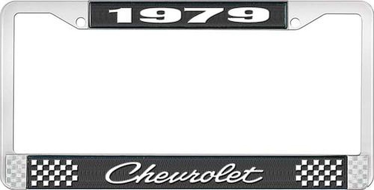 License Plate Frame 1979 Chevrolet Black And Chrome With White Lettering