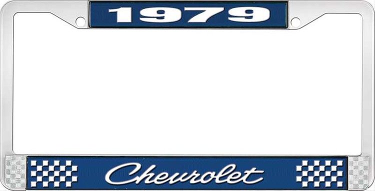 1979 Chevrolet Blue And Chrome License Plate Frame With White Lettering