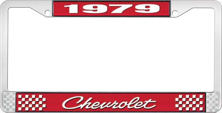 1979 Chevrolet Red And Chrome License Plate Frame With White Lettering