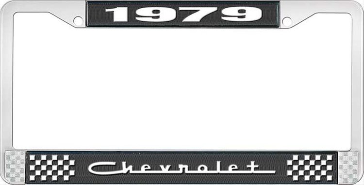 1979 Chevrolet Black And Chrome License Plate Frame With White Lettering