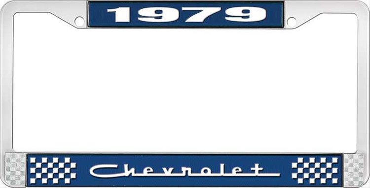 1979 Chevrolet Blue And Chrome License Plate Frame With White Lettering