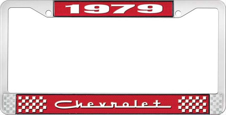 1979 Chevrolet Red And Chrome License Plate Frame With White Lettering