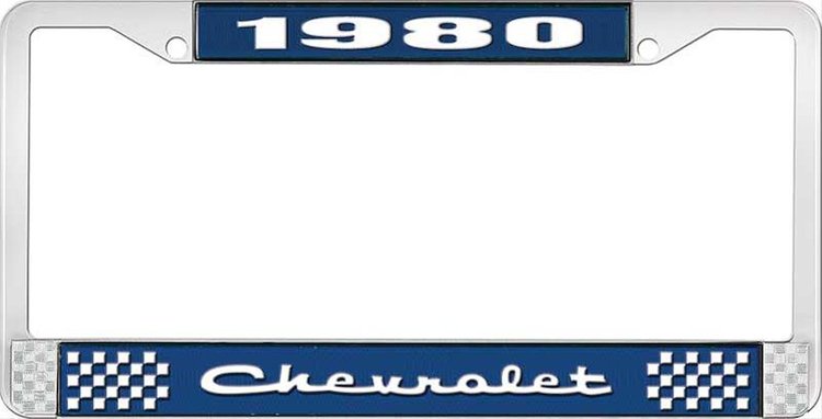 1980 Chevrolet Blue And Chrome License Plate Frame With White Lettering