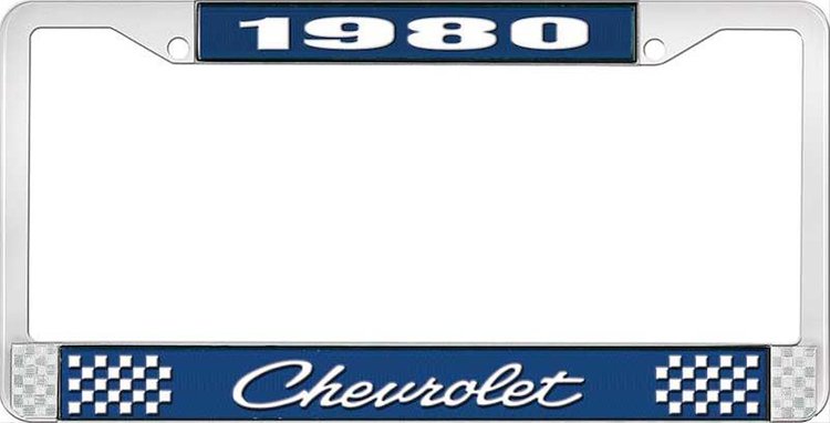 1980 Chevrolet Blue And Chrome License Plate Frame With White Lettering